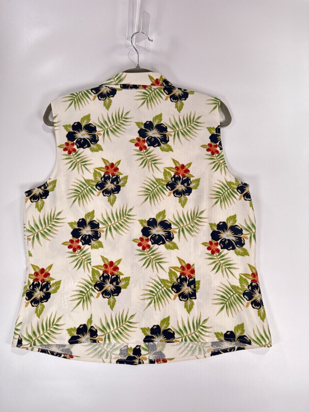 Tommy Bahama Sleeveless Button Down Jacquard Logo Tropical Silk Cream Navy XL - Picture 3 of 13